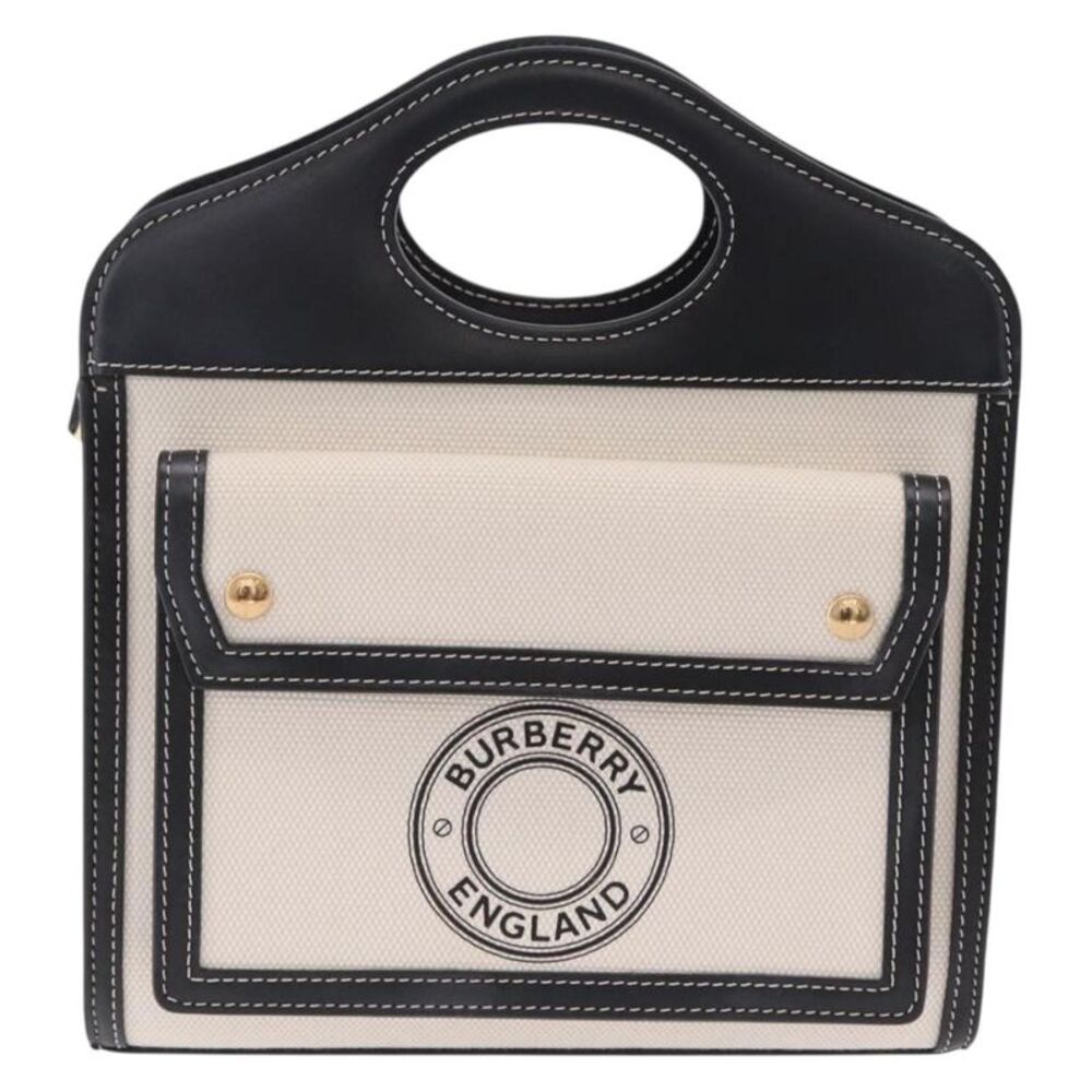 Burberry Logo Pocket Canvas With Leather White Canvas Tote Bag Bag